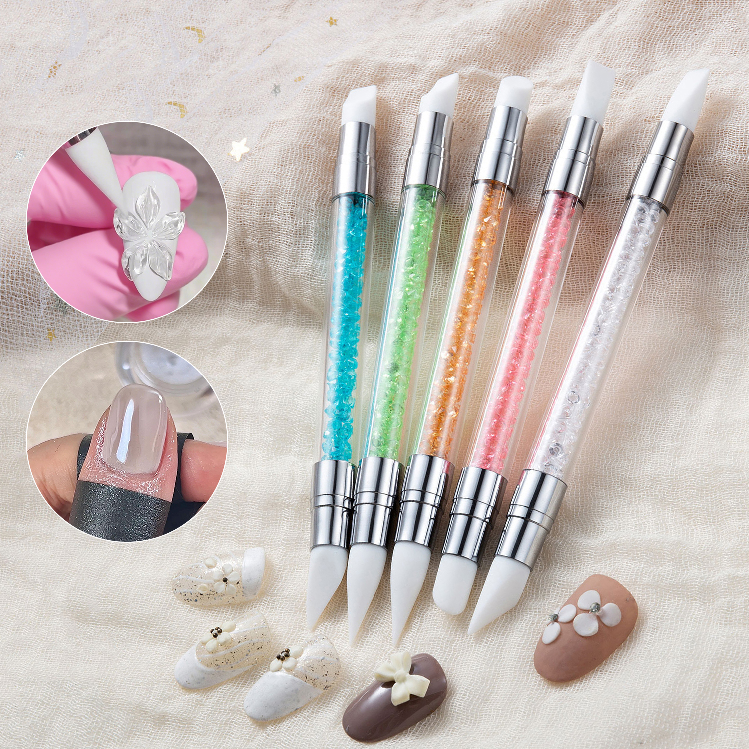 Group Head Brush - 5PCS Double Head Silicone Nail Art